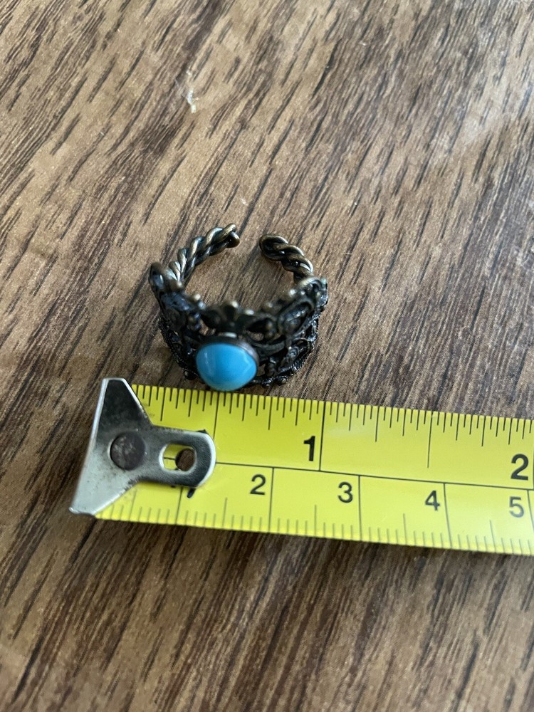 vintage ornate free size ring with turquoise colored stone – size 4.5-5
