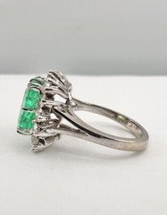 Vintage 14k White Gold 3.50ct Green Emerald & 1.25ct Diamond Halo Ring