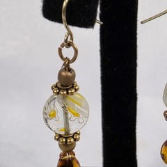 Dangle Earrings Yellow & White Lampwork Glass Beads Amber Teardrop Bead Accents