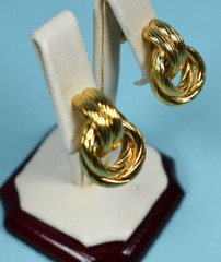 Vintage Napier Signed Gold Tone Double Knot Clip on Tension Screw Earrings .95″