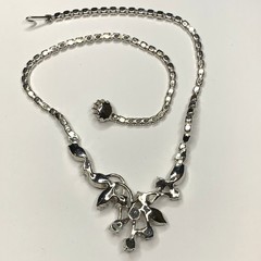 Vintage Choker Necklace Clear Rhinestone Silver Tone Asymmetrical w/ Earrings