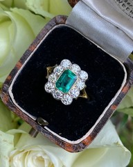 2.60 Ct Natural Emerald Art Deco Vintage Engagement Ring 14K Yellow Gold FN