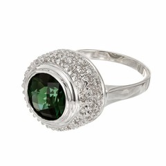 Vintage 3.00ct Round Green Tourmaline .60ct Diamond 14k White Gold Ring