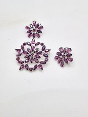 B. David Purple Crystal Rhinestone Brooch and Earring Jewelry Set