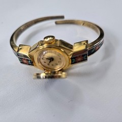 Vintage JAI 17 Jewels Peek A Boo Watch Elegant Floral Black Gold Swiss Made