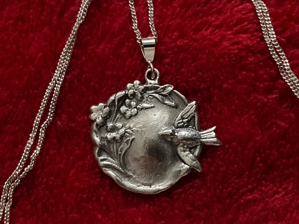 Sterling silver Art Nouveau revival Scenic Nightingale English Garden 18” pendan
