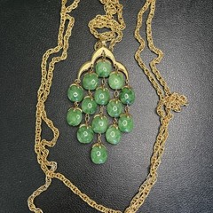 Vintage Crown Trifari Waterfall Triple Strand Necklace Faux Jade Lucite Goldtone
