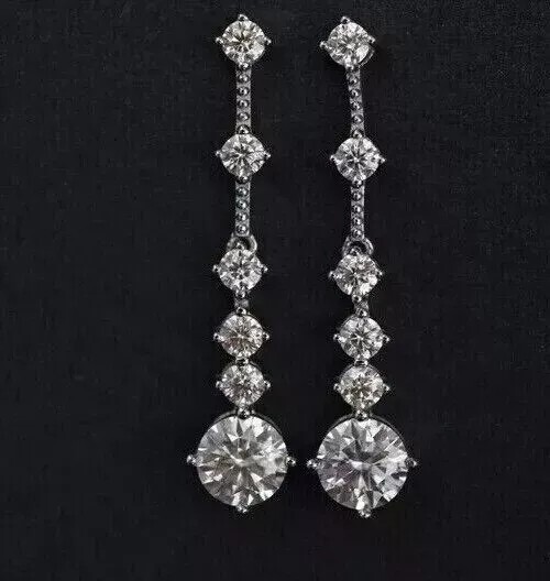 Art Deco Lab Created Diamond Engagement Wedding Drop/Dangle 925 Silver Earrings