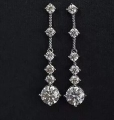 Art Deco Lab Created Diamond Engagement Wedding Drop/Dangle 925 Silver Earrings