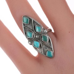 sz5.5 Zuni sterling silver and turquoise flush inlay long ring