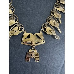 Wild Bryde Field Guide Song Bird Watcher Necklace Gold Tone Rare Vintage 25″