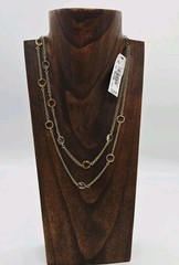 Monet Necklace Layered 2 Row flat crystal Gold tone Couture Vintage 17 in