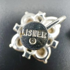 Vintage Lisner Earrings Thermoset Floral Rhinestone Silver Tone Screw Back