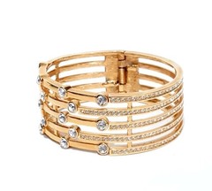 Vintage Signed Butler Gold Tone Rhinestone Hinged Cuff Bracelet SEE DESCRIPTION