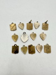 Antique Old VTG 14 Personalized Charms Brass? Mixed Metal Enamel Pendants Read