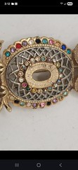 Vintage Owl Brooch Gold Tone Multi Color Rhinestone Figural Bird Pin Green Eyes