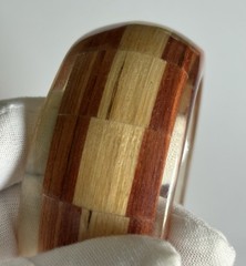 Vintage Wood & Clear Lucite Wide Chunky Bangle Bracelet 8.5in Ladies 94g