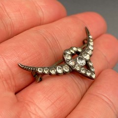 Vintage Heart Rhinestones Sterling Silver 935 Brooch Pin