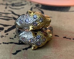 Thai White & Yellow Gold Vermeil Tanzanite & Rhodolite Garnet Snow Leopards Ring