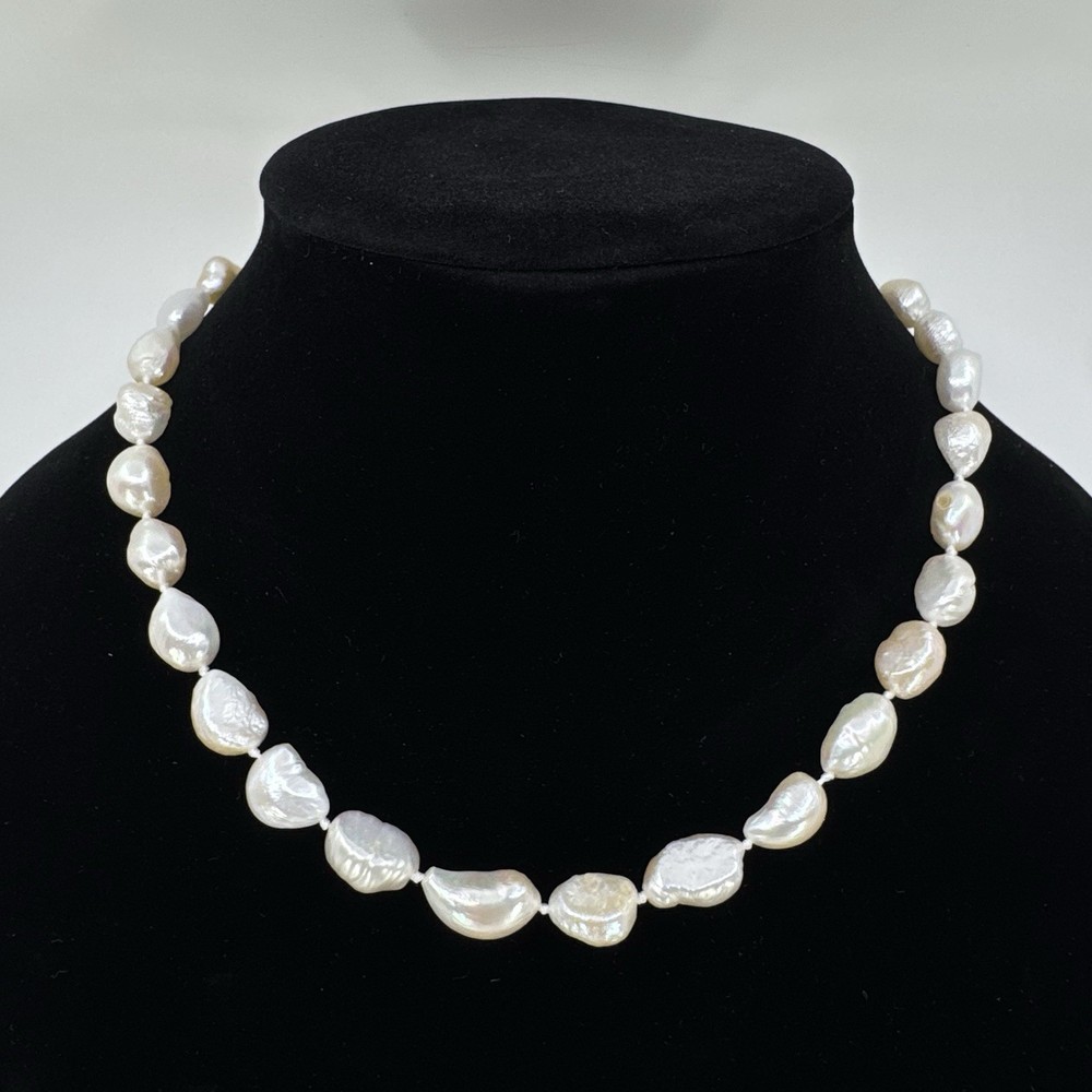 Baroque Pearl Necklace Natural Freshwater 16” Knotted 8.5-9.5mm Pearls VTG