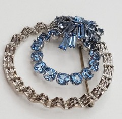 Am Lee 925 Sterling Silver Brooch 1.5in Blue Bow Crystal Open Circle 3D Estate
