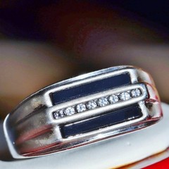 925 sterling silver ring 0.08ct cubic zirconia onyx sz 9 vintage handmade 7.35gr