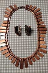Vintage Matisse Copper Enamel Necklace and Earrings Red 14 Inches