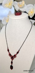 VINTAGE SIGNED VCLM RED RHINESTONE 16″ NECKLACE AND RING Beautiful Condition!
