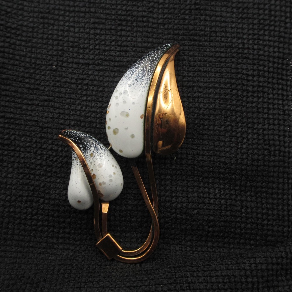 Vintage Matisse Renoir Brooch Enamel Copper Double Leaf