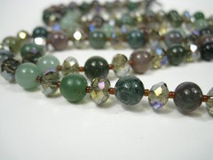 Vintage Yoli Gemstone Moss Agate Stone Faceted Glass Beaded Necklace Toggle