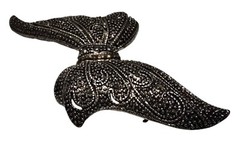 Vintage Marcasite Bow Brooch Silver Tone Large Pin Granny Core 2.5 x 2.5 in