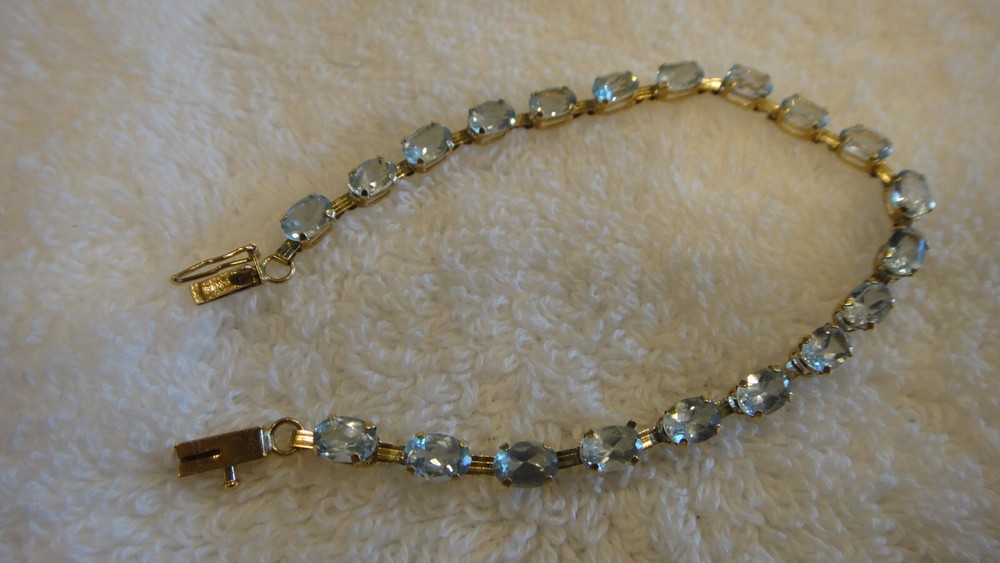 NICE Vintage Antique Estate Jewelry 10k Gold Aquamarine Gemstone Tennis Bracelet