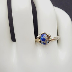 Antique Lapis Lazuli Small Domed Stone w Specks Ring Adjustable Worn Distressed