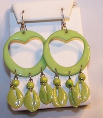 Vintage Plastic Earrings with Dangle Faux Shells-Lot of 2-Lime Green, Pink
