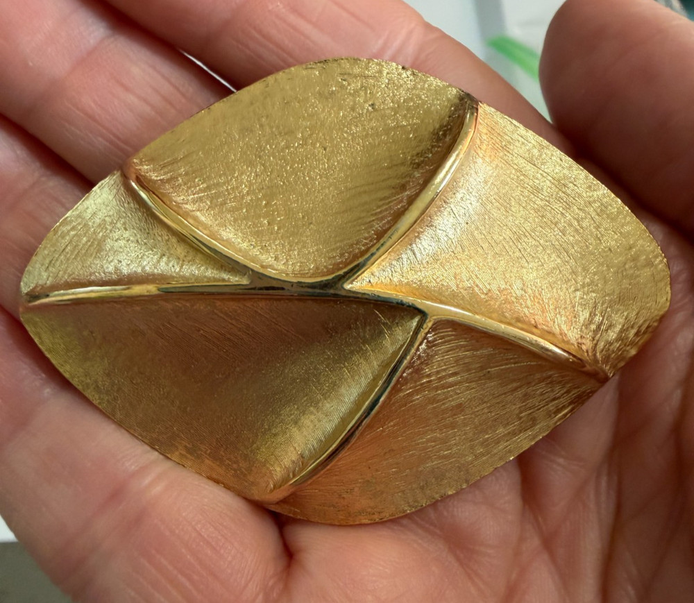 Vintage Abstract Modernist Gold Tone Brooch Signed Pakula Mid Century Geometric