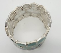Green & Blue Bracelet PASTEL Stretch ART DECO Runway Statement WIDE