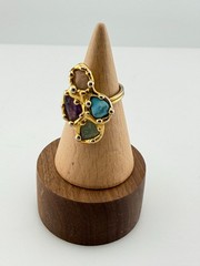 Vintage Stone Chip Ring Multi Color Pink Blue Purple Green Boho Style Size 5.25