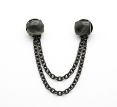 Vintage Double Chain Collar Bar Brooch with Grey Square Stone Ends