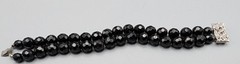 Vintage Black Glass Faceted 3 Strand Bracelet Rhinestone Box Clasp Stunning