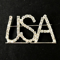 Huge Vintage USA Rhinestone Pin Brooch Patriotic Jewelry Clear Prong Set Stones