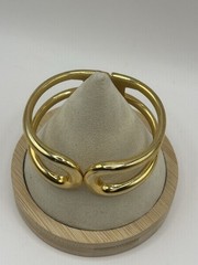 Vintage Gold Tone Modernist Hinged Cuff Bracelet Abstract Statement Spring Clasp