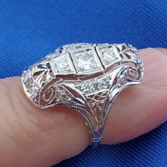 Originbal EARTH MINED DIAMOND ART Deco Engagement Ring Antique PLATINUM Filigree