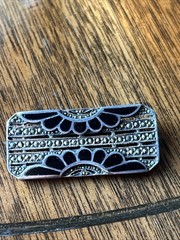 Vintage 80s Art Deco Style Sterling Silver Marcasite and Onyx Bar Pin