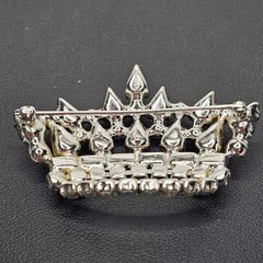 B. David Vintage Crown Brooch Green Glow Pin Multicolor Rhinestone Faux Pearl