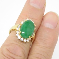 NYJEWEL 18k Yellow Gold Jadeite Jade & Diamonds Ring