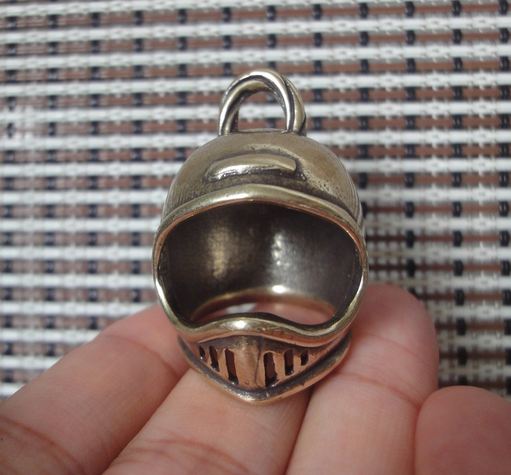 Vintage Brass Motorcycle Helmet Pendant Biker Keychain Charm Jewelry