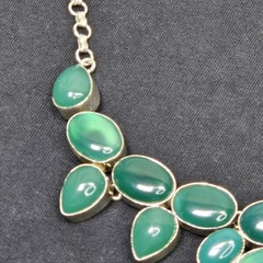 80.5g Sterling Silver 925 Green Chalcedony Statement Necklace Pear Oval Cobochon