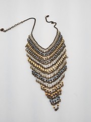 ZAR Vintage Cascading Layered Gold and Silver Tone Beads Mesh Statement Necklace