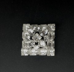 Vintage Art Deco Brooch Pin Silver Tone Clear Rhinestone Square 1.50″