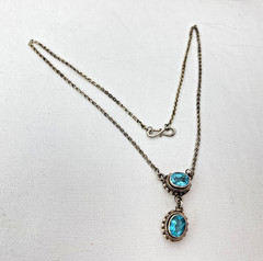 Artisan BALI 925 Sterling Silver Blue Topaz Drop Necklace 16″ – Stamped BA